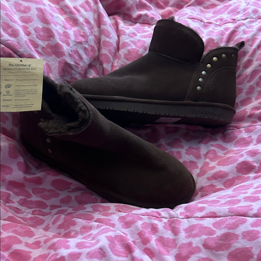 BearPaw Women's Brown Slippers with Stud Accents